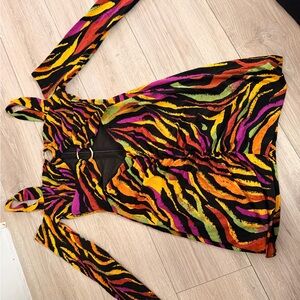 DUNDAS Black Mini Dress with Neon Zebra Accent